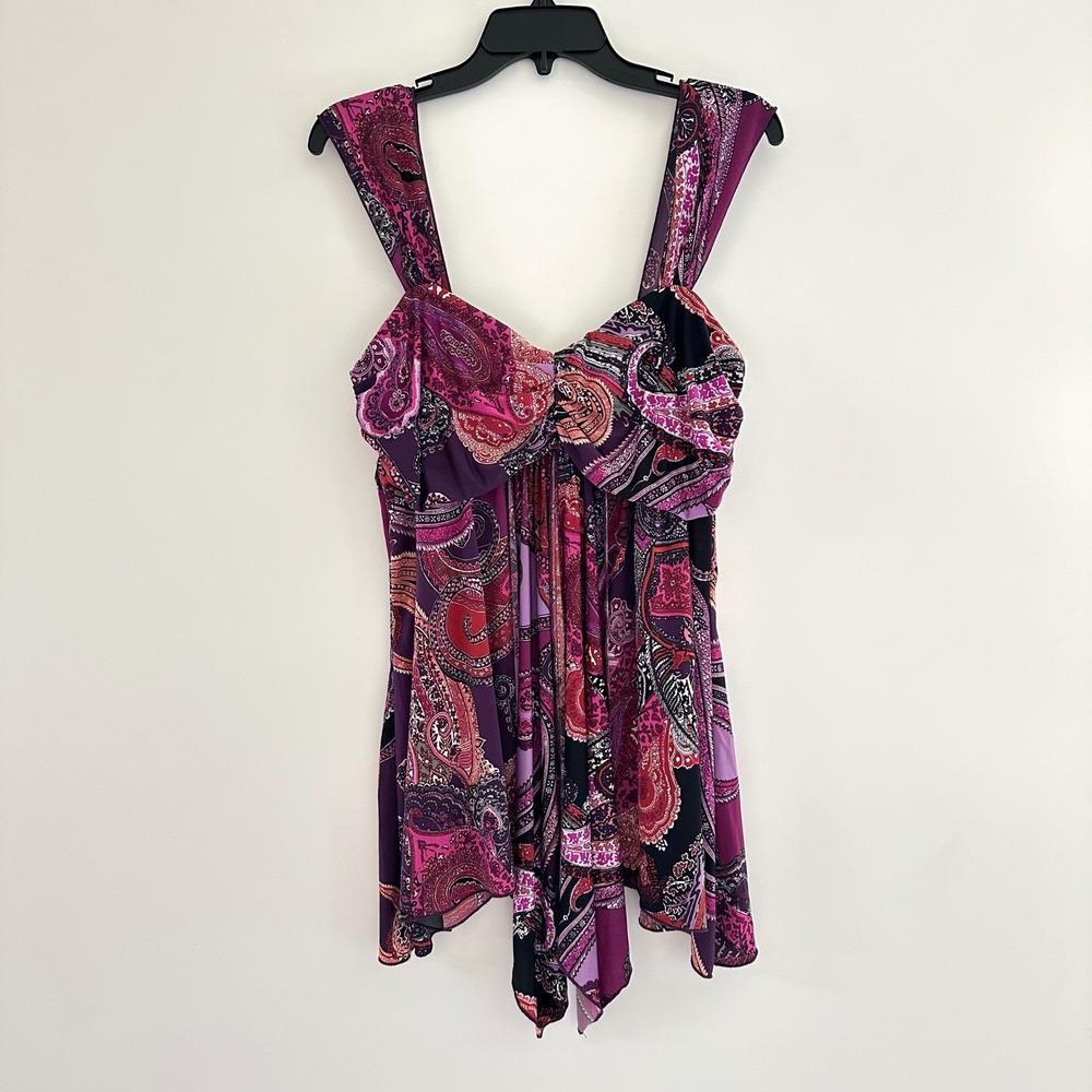 Womens Paisley Asymmetrical Babydoll Tank Top XL Fairy Grunge Whimsigoth y2k